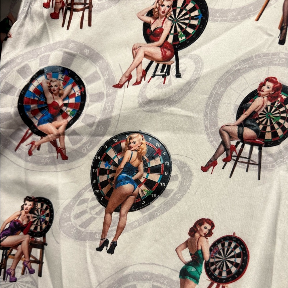 Claudio Lugli Dartboard Pinup Print Shirt Mens 3xl (May Run Small) White Button View 6